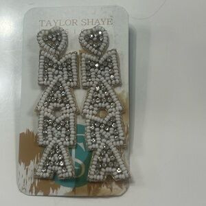 “Mama” White Beaded Drop Earrings